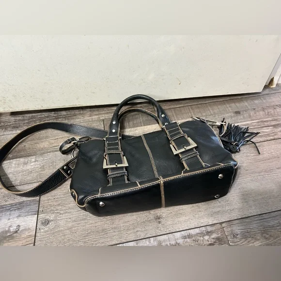 Fortuna Valentino black leather purse bag tote with shoulder strap - Picture 4 of 9